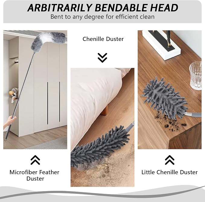 Ceiling Fan Cleaner Duster,Extendable High Duster with 2m Retractable Pole and Washable Microfiber Heads, Ideal for Home and Commercial Cleaning in Hard-to-Reach Areas (6)