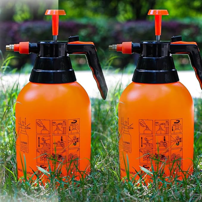 MRPAPA 2 Pack Handheld Pump Sprayer, Garden Pressure Water Spray Bottle with Adjustable Brass Nozzle for Plants (2LOrange-2PCS)