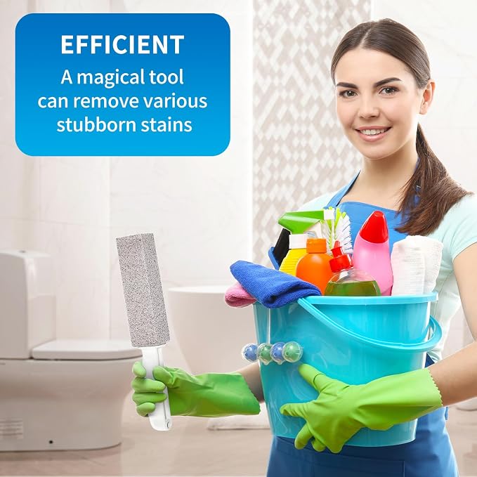 4TH Pumice Stone for Toilet Bowl Cleaning,Pumice Stick with Handle,Cleans Away Limescale Stain,Hard Water Rings, Calcium Buildup,Iron and Rust. Remover for Tile/Bath/Kitchen/Household - 2 Piece