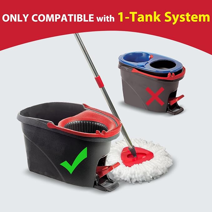 Spin Mop Replacement Set for EasyWring 1-Tank - 2 Heads + Handle + Base | Microfiber, Washable, Long-lasting, Rust-Resist Adjustable Handle (30"-58"), Smooth Triangle Base, Floor Cleaning(No Bucket)