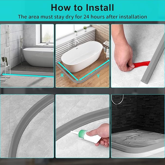 Hi-Na 3ft/5ft/6ft/8ft10ft Collapsible Shower Threshold Water Dam Water Barrier for Shower and Water Stopper Keeps Water Inside Water Threshold for Wet and Dry Separation (5ft, Grey)