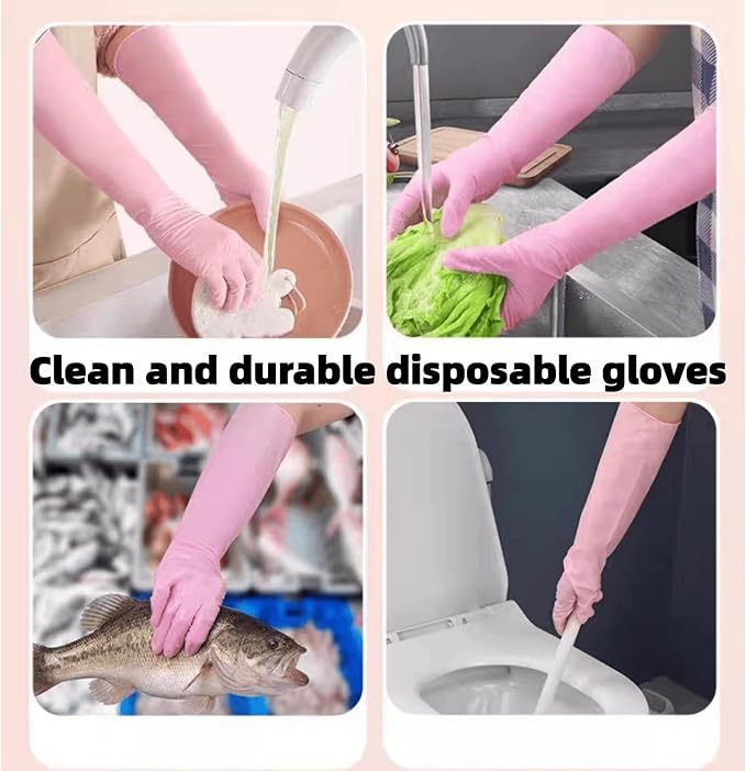 16inch Nitrile Disposable Gloves Long Sleeved Blue 6Mil 50PCS | Durable Anti slip Waterproof Powder Free Household Cleaning Dishwashing Auto repair Pet care Protective Gloves