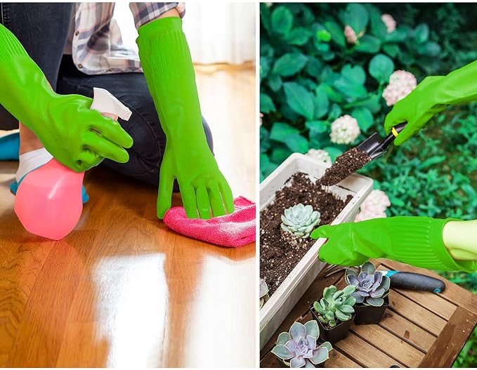 Vgo... Latex Reusable Cleaning Gloves,Long Sleeve Kitchen Gloves(RB2143) | 20cm long sleeve,extra thick,dishwashing,household,painting,gardening,pet care,car washing,bathroom,hair dyeing