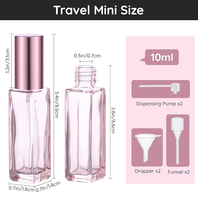 Segbeauty 10ML Refillable Perfume Bottle, 10 Packs Fine Mist Atomizer Sprayer, Empty Glass Spray Bottle Mini Portable Travel Atomizer for Toiletries, Fragrance Scent Pump Dispenser