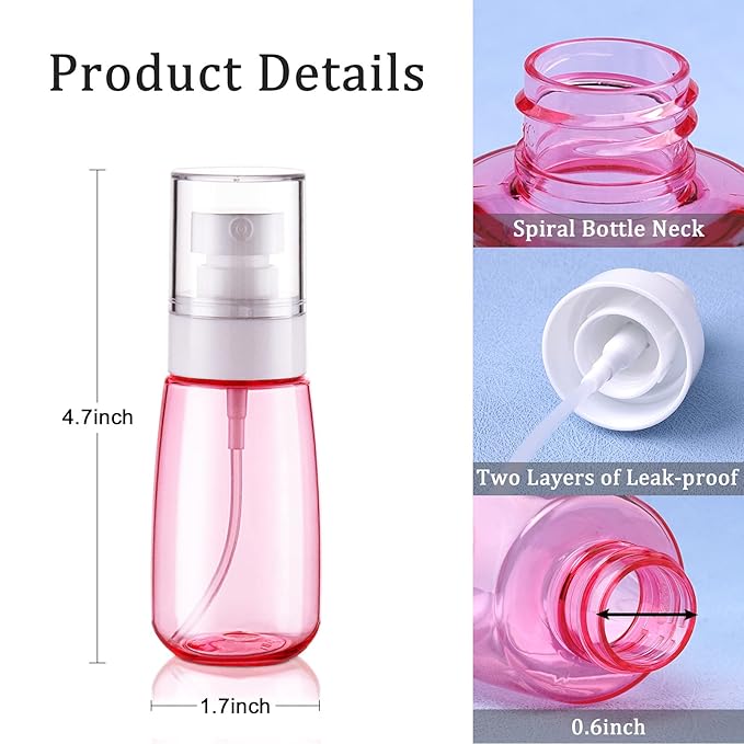 Travel Spray Bottle TSA Approved 2oz 3 PCS Fine Mist Spray Bottles | Leak Proof, 60ml Empty Plastic Refillable Spray Bottle, for Perfume, Essential Oils, Toners Rose Water, Cosmetics (3color)