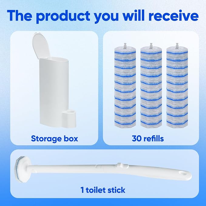 Disposable Toilet Brush and Holder Set, with 30 PCS Brush Head for Clorox. | Compatible with Clorox Toilet Cleaning System ,Upgrade Fiber