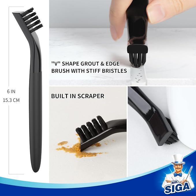 MR.SIGA Grout Cleaner Brush Set - Detail Cleaning Brush Set for Tile, Sink | Grout scub brush, small grout cleaning brush for crevice