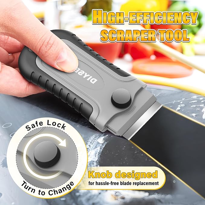 DIYSELF 2 Pack Paint Scraper Tool with 30 Razor Blades, Stove Top Cleaner Tools | Razor Blade Scrapers for Glass Stove Tops, Ovens, Windows and Tile, Paint Scraper Tools for Stickers, Glue and Residue