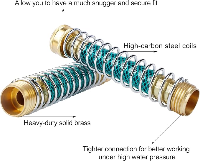 Triumpeek 2 Packs Garden Hose Extension Adapters | 5.7"L Hose Protectors with Coil Spring, Brass Hose/Pipe Connectors with 3/4" Threaded Hose Fittings