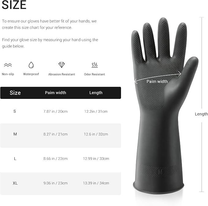 ThxToms Dishwashing Rubber Gloves, Reusable Latex, XL, Black, 3 Pairs | Cleaning Gloves for Housework Kitchen Bathroom, Durable Flexible & Anti-slip, Smooth Lining, Easy On & Off