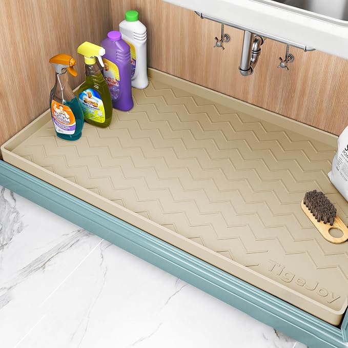TigeJoy Under Sink Mats for Kitchen Waterproof 22" x 19", Cabinet Liner | Leak-Proof Silicone Mat Sink Protector, Kitchen Essentials Organizer and Storage,Boot or Shoe Tray, Pet Feeding Mat