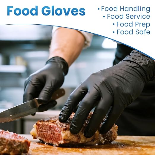 Borje Nitrile Gloves Large, 100 Count Disposable Gloves, Black, Latex-Free Powder-Free, Medical Exam, Food Safe, Cleaning, Cooking