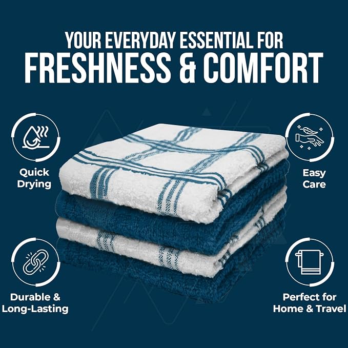 DAN RIVER Premium Dish Cloth 100% Cotton 12X12 Inches Pack of 8-Blue Opal | Terry Kitchen Towels Ultra Soft Tea Towels-Highly Absorbent Kitchen Rags-Terry Dishcloth for Kitchen and Household Cleaning