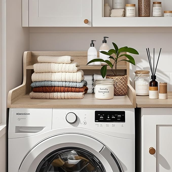 Washer Dryer Countertop 2 Tier 28 inches Wide, Laundry Shelf Topper with Edge, 28" W x 28" D x 12" H Laundry Space Organizer, Oak(Grey Tone)