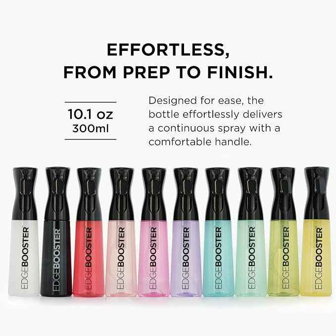 Style Factor Edge Booster Mist Spray Bottle for Hair (10.1oz/300ml) - Continuous Ultra Fine Mist Sprayer – For Hairstyling, Salons, Cleaning, Plants, Essential Oil & More - Black