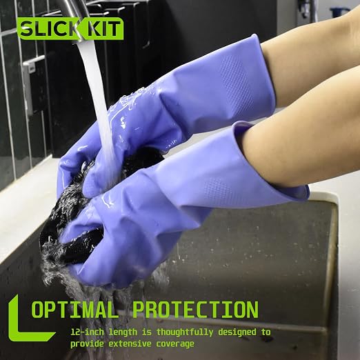 Rubber Kitchen Dishwashing, 3 Pairs, Medium, Pink/Yellow/Purple | Flexible Reusable Household Cleaning Gloves, Non-Slip Grip and Flocked Liner for Dishwashing, Kitchen Household Cleaning