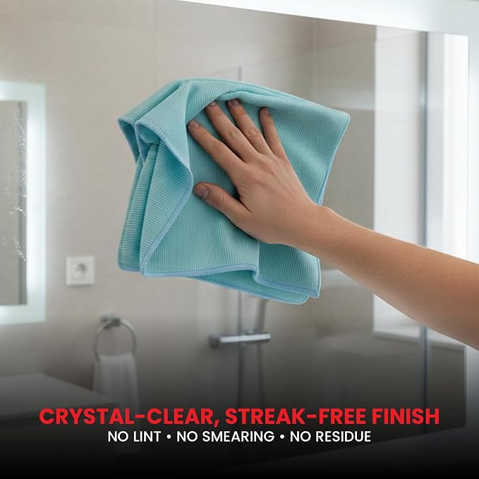 Microfiber Glass Towel 5 Pack, 16x16 inches 300 GSM Herringbone Weave – Lint-Free, Streak-Free Cloth for Glass, Mirrors, Screens & Chrome – Professional Detailing Towel, Blue