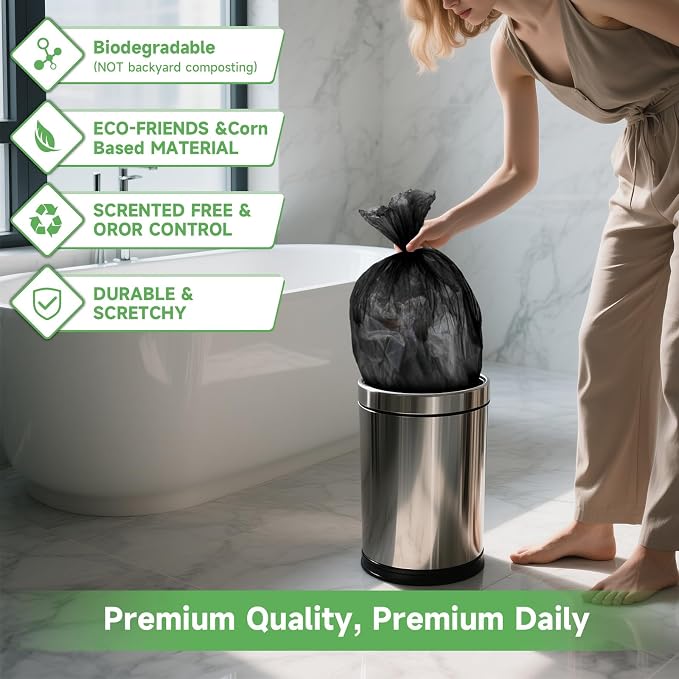 Garbage Bags 13-Gallon Tall Kitchen - Unscented 100 Count Compostable Trash Bag Maximum Strength Leakproof Waste Basket Liners for Standard Kitchen Trash Cans and Large Bins heihaily