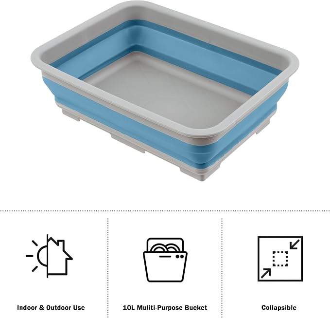 Wakeman Collapsible Trash Can and Camp Sink Set - 29.5-Gallon Garbage Bin and 7-Liter Wash Basin - Camping Accessories Outdoors (Blue and Green)