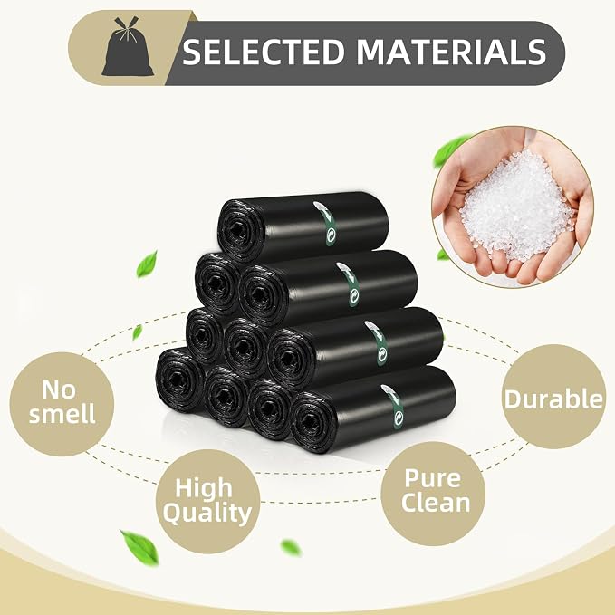 5 Gallon Trash Bags, 440 Count Black Trash Bags Drawstring Small Garbage Bags Thick Pre-separated Unscented Trash Can Liners for Bathroom Office Kitchen Bedroom Home