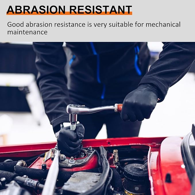 Beieverluck 10 Pairs Chemical Resistant Gloves, Reusable Heavy Duty Rubber Work Gloves with Textured Palm, Black Cleaning Dishwashing Gloves, Medium