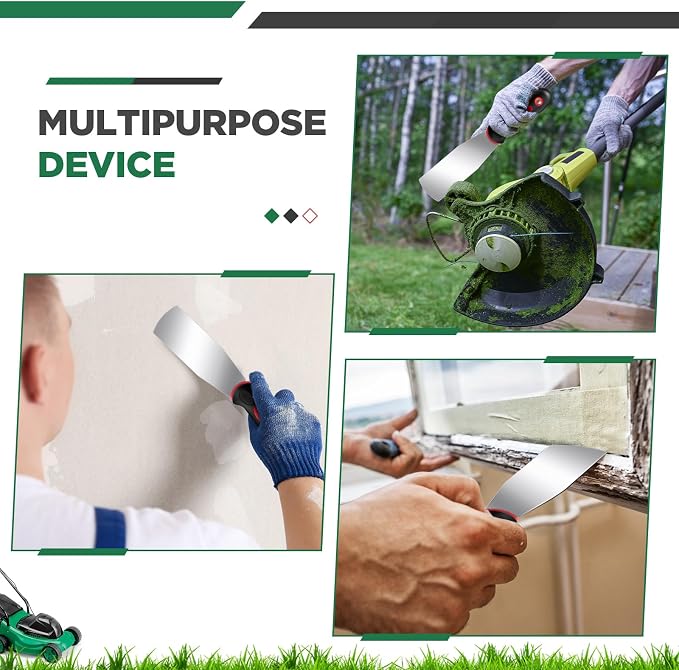Threlaco 4 Pcs Lawn Mower Deck Scrapers Heavy Duty, 10.25'' x 2'' | Stainless Steel, Lawn Mower Maintenance Accessories Tool, Rubber Non-slip Grip, Remove Dead Grass Putty Paint Adhesive