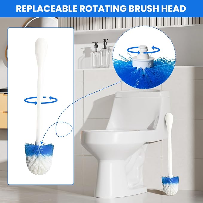 Toilet Brush Refills for OXO Toilet Brush Only, 2 Pack Replacement Heads | Toilet Brush Replacement Head for Deep Bathroom Toilet Bowl Cleaning, Blue & White, Nylon & Plastic Material Bristles