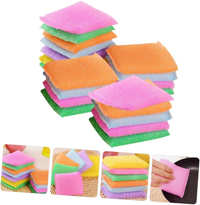 20pcs Non Scratch Dish Scrubbing Pads Kitchen Sponges for Washing Dishes Soft and Sponge Material Powerful Stain Removal Scratch Scourers for Utensils and Hard Random Color