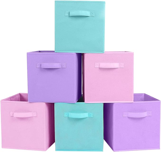 ShellKingdom Storage Bins, Foldable Fabric Storage Cubes And Cloth Storage | Storage Organizer For Closet And Toys, 10.5x10.5x11 INCH, 6 Pack (Lavender+Light Blue+Pink)