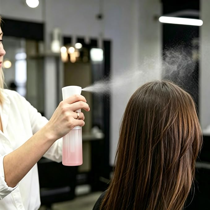Continuous Fine Mist Spray Bottle, 200ml/6.8oz Gradient Refillable Leakproof Sprayer for Hair Curls Styling, Salon Barber, Skin Care, Pets, Plants & Household Cleaning (Pink)