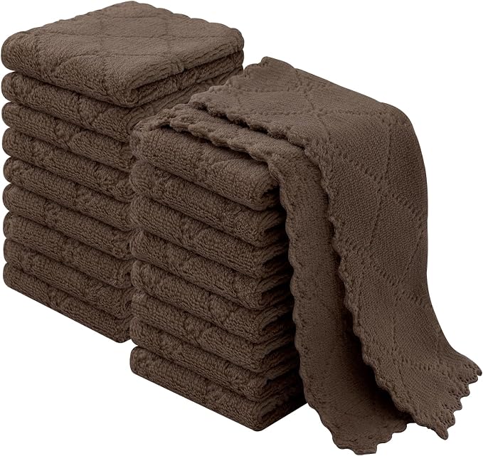 Homaxy Super Soft 18 Pack Coral Velvet Dish Cloths, 7" x 9", Brown | Ultra-Absorbent Dishcloths, No Lint, Nonstick Oil, Fast Drying, Microfiber Cleaning Cloth