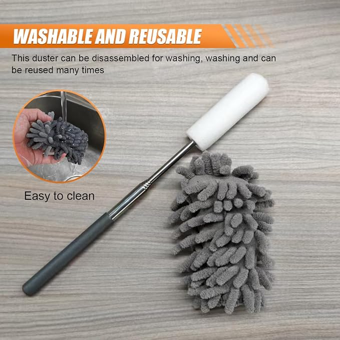6PCS Microfiber Duster for Cleaning, Washable Chenille Hand Dusters with Extendable Telescoping Pole, Mini Car Interior Dusting Brush Tool for Auto Dash, Home, Office, Blinds(Gray)