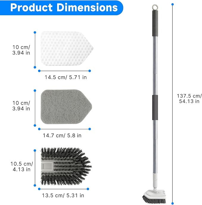 Tile Tub Scrubber Brush with Different Function Cleaning Heads | No Scratch Shower Scrubber for Bathroom Toilet Wall,Bathtub,Sink, and 10 Pack Magic Sponges Eraser