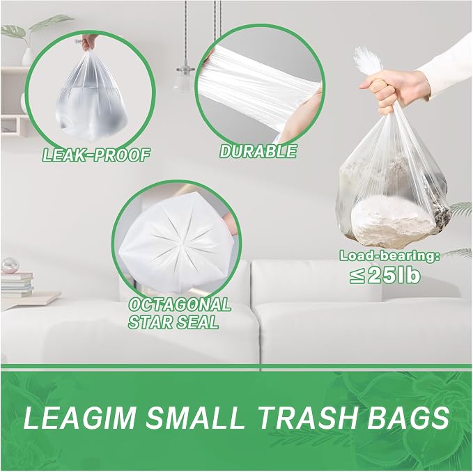 108 Count Small Trash Bags, 2.6 Gallon Mini Garbage Can Liners Unscented Wastebasket Clear Trash Bags for Bathroom, Kitchen, Bedroom