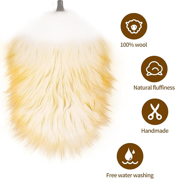 Mini Feathers Duster,Telescoping Lambswool Dusters with Stainless Steel Extension Pole Up to 34" for Cleaning High Ceiling Fan, High Ceilings,Furniture,Hard to Reach Areas