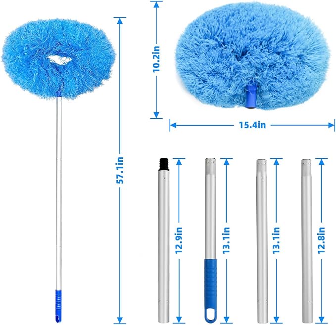 Ceiling Fan Duster Retractable Ceiling Cleaner Reusable Microfiber Ceiling Fan Blade Cleaner Duster with Extension Pole 13 to 50 inch for Furniture Bookshelves Wall Door Blue