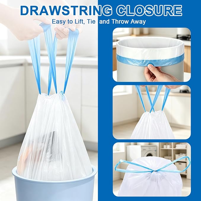 4 Gallon Drawstring Trash Bags,200 Count Garbage Can Liners | Made Of Strong,Resistant PE,Leak-Proof Strong, Unscented Wastebasket Trash Bags for Bathroom,Bedroom,Kitchen,Office