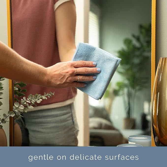 S&T INC. Microfiber Cleaning Cloth, 100 Pack, 11.5" x 11.5", Light Blue | Bulk Cleaning Cloth for Home and Car, Reusable and Multi-Purpose Cleaning Rags for Business, Machine Washable