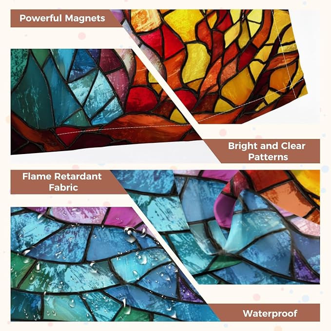 4 Pack Fluorescent Light Covers for Ceiling Lights ocean waves Colorful stained glass window Abstract stained glass Art Decorative Magnetic Light Cover Light Filters for Classroom Office Home