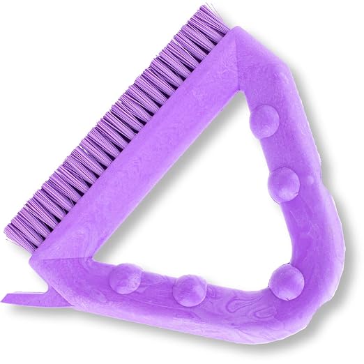 SPARTA Plastic Commercial Grout Brush, Triangle-Shaped Scrub Brush with Scraper and Two Threaded Holes for Attaching Handle (Sold Separately), 9 x 7 x 7 Inches, Purple, (Pack of 4)