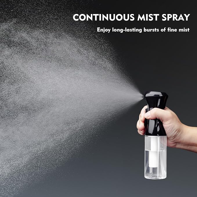 Continuous Spray Bottle for Hair, 6.8 OZ Ultra Fine Mist Spray Bottle | Leak Proof, Pre-Compression Technology, 360° Mist Sprayer for Hair Styling, Cleaning, Watering and Pets