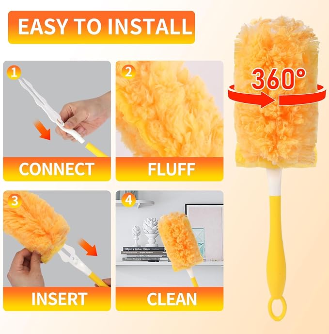18 Count Duster Refills with 1 Firm-Grip Handle for Swiffer Duster | Multisurface 360° Dusters with 4X Microfibers, Unscented Disposable Duster Refills for Cleaning Home