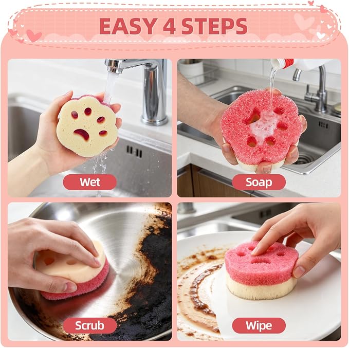 CLEANGOR 6Pcs Scrub Sponges, Dual-Sided Temperature-Controlled Dish Sponges | Scratch-Free, Easy to Clean, Kitchen Cleaning Sponges for Tough Stains, Delicate Surfaces, Glassware, Cookware, Appliances
