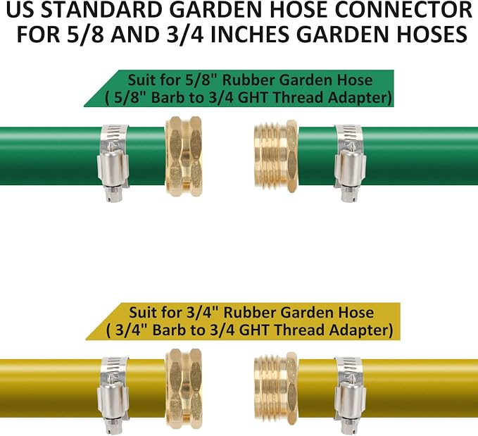STYDDI Garden Hose Repair Kit, Solid Brass Water Hose Mender Female and Male Hose Connector with Clamps, Fit All 5/8" and 3/4" Rubber Garden Hose, 4 Set
