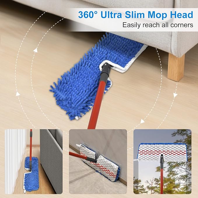 Microfiber Dust Mop Set for Floor Cleaning, Flat Mop for Wet & Dry to Clean Washable Flip Mops Pad for Ocedar Hardwood Floor 'N More 3-Action Mop, Adjustable 58" Mops Handle & 2 Reusable Refill & Base