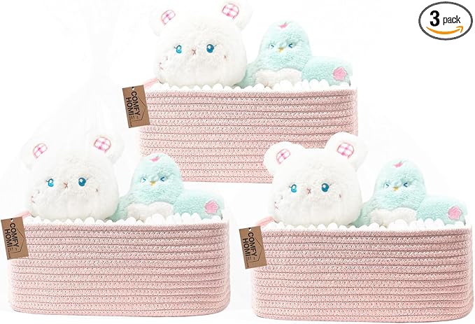 COMFY HOMI 11.5"x7.5"x4.7" Storage Baskets for Organizing | Cotton Rope Woven Basket | Toy Storage Bin Box | Basket for Shelves, Closet Organizer Bin, Decorative Closet Shelf, 3 Pack,