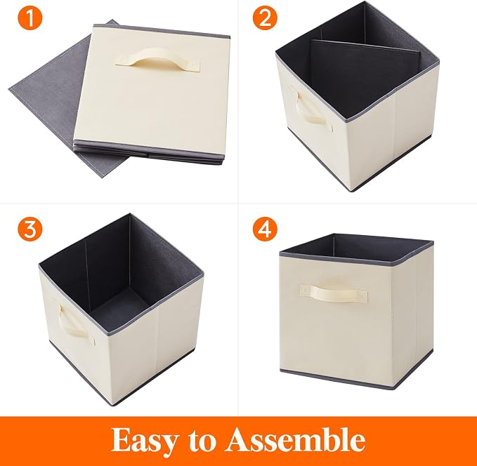 Lifewit Storage Cubes, 11 Inch Organizer Bins, 18L Beige, 6 Packs | Foldable Decorative Fabric Storage Baskets for Organizing Home Organizers with Handles for Shelves, Closet