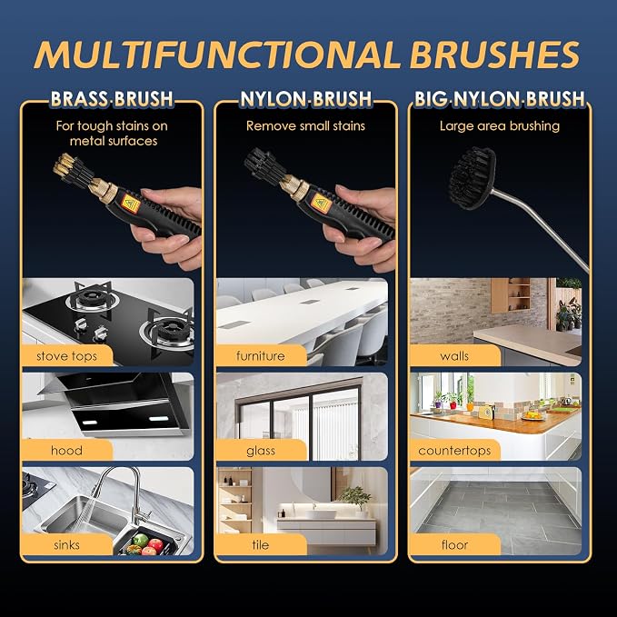 2500W Handheld Steam Cleaner, Pressurized Steam Cleaning Machine with 3 Brush Heads, 20s Heat Up, 1L Tank, Multipurpose Mini Portable Steamer for Tile, Grout, Furniture, Kitchen, Car, Home