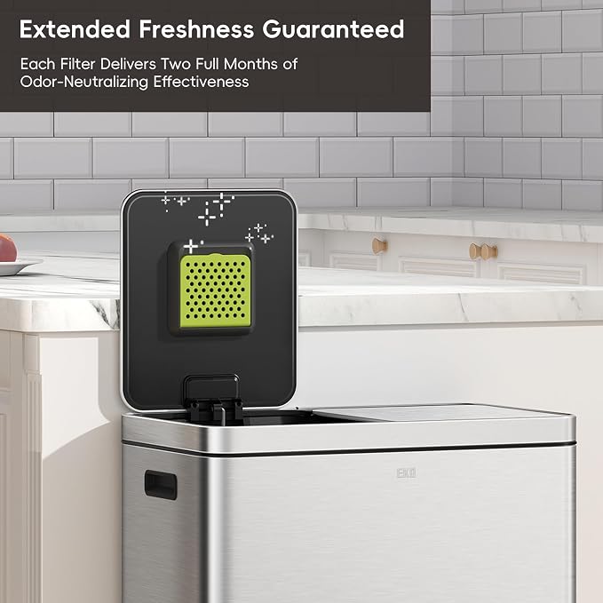EKO Trash Can Deodorizer Filter Kit with Case, 2-Pack | Activated Charcoal Refills, Powerful Odor Absorption, Long-Lasting Freshness, Compact Size, Easy Installation