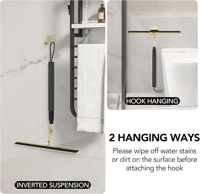 Shower Squeegee for Glass Doors with Long Handle, 15-51" Telescopic Shower Squeegee, Extendable Bathroom Squeegee for Shower Glass, Tile Walls, Mirrors & Windows, 13.7" Silicone Blade